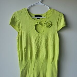 Lime Green Short Sleeve Top with Floral Accent